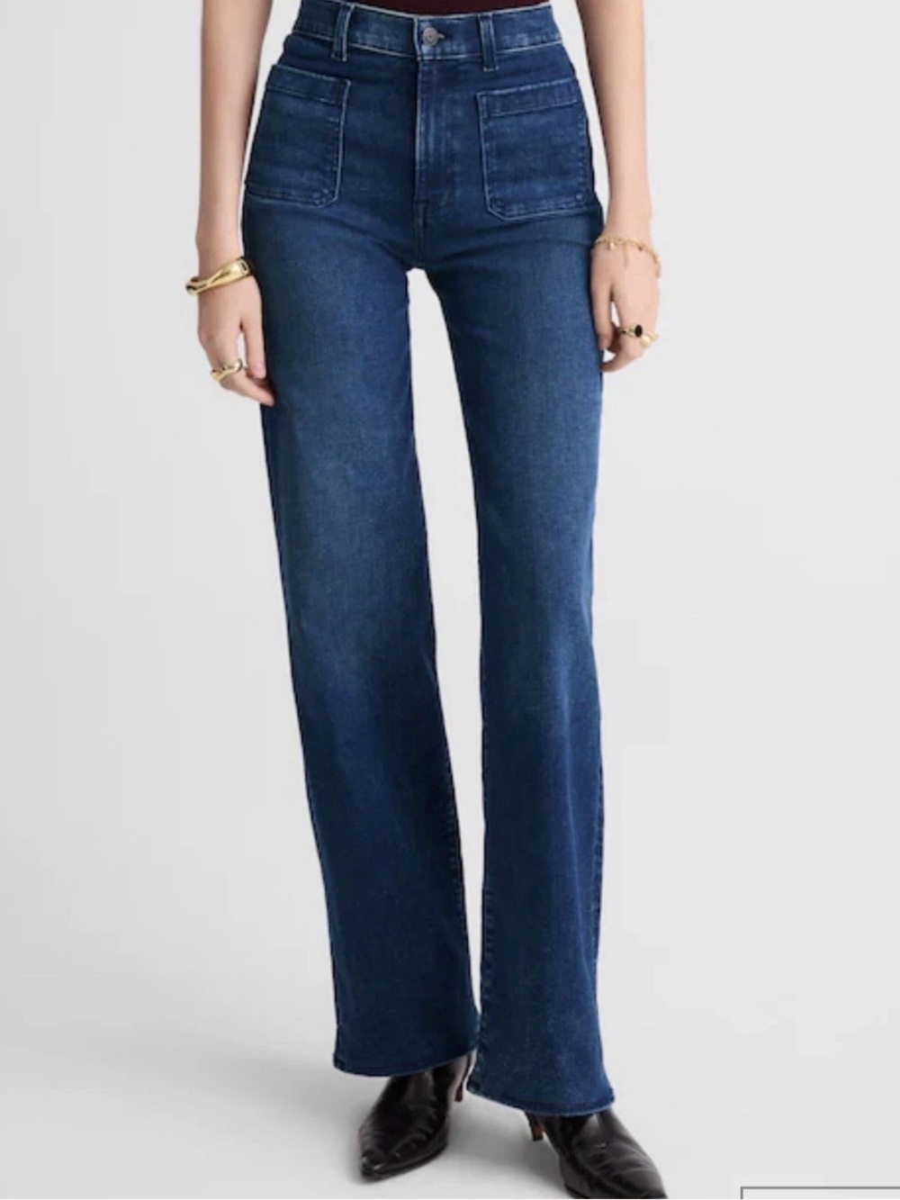 MADEWELL Size 30 The Emmett Wide-Leg Full Length Jean Patch Pocket Medium Wash